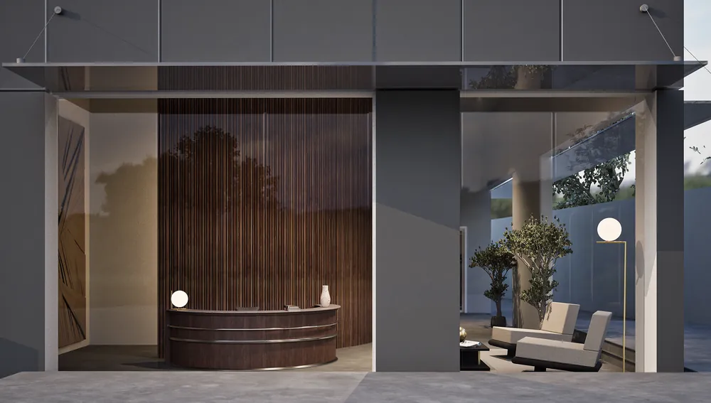 Photorealistic render commercial: Commercial space, reception
