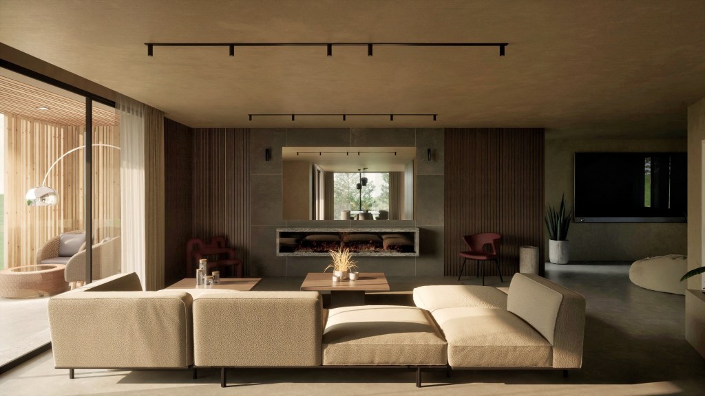 Render soggiorno con divano Molteni Gregor